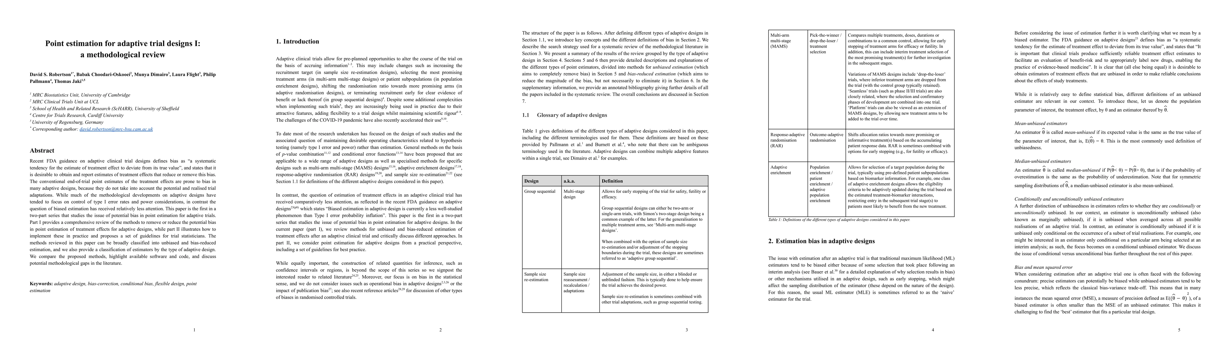 Thumbnail for Point estimation for adaptive trial designs I: a methodological review
