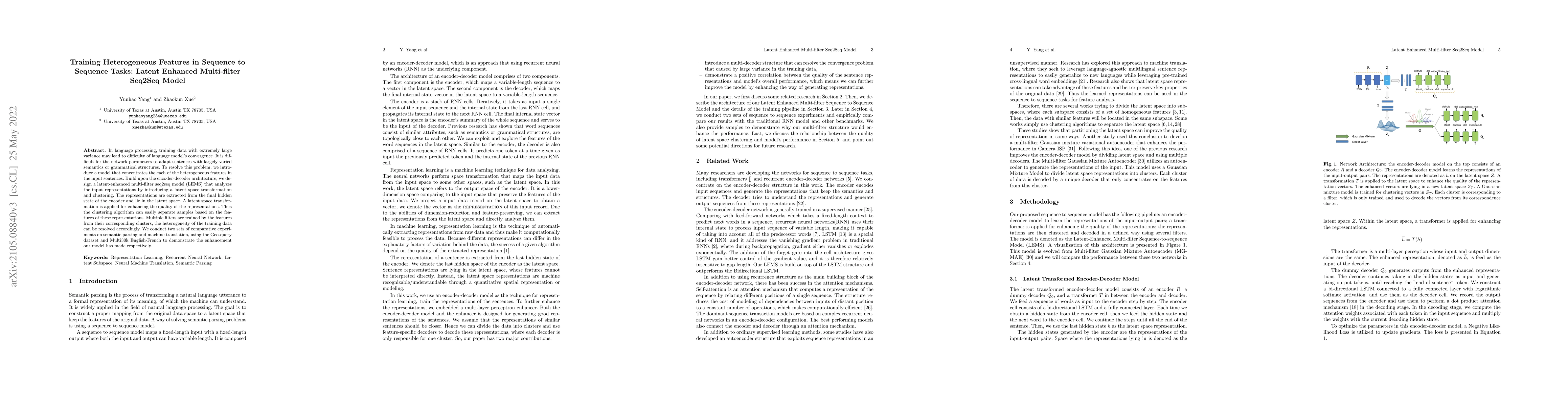 Thumbnail for Training Heterogeneous Features in Sequence to Sequence Tasks: Latent
  Enhanced Multi-filter Seq2Seq Model