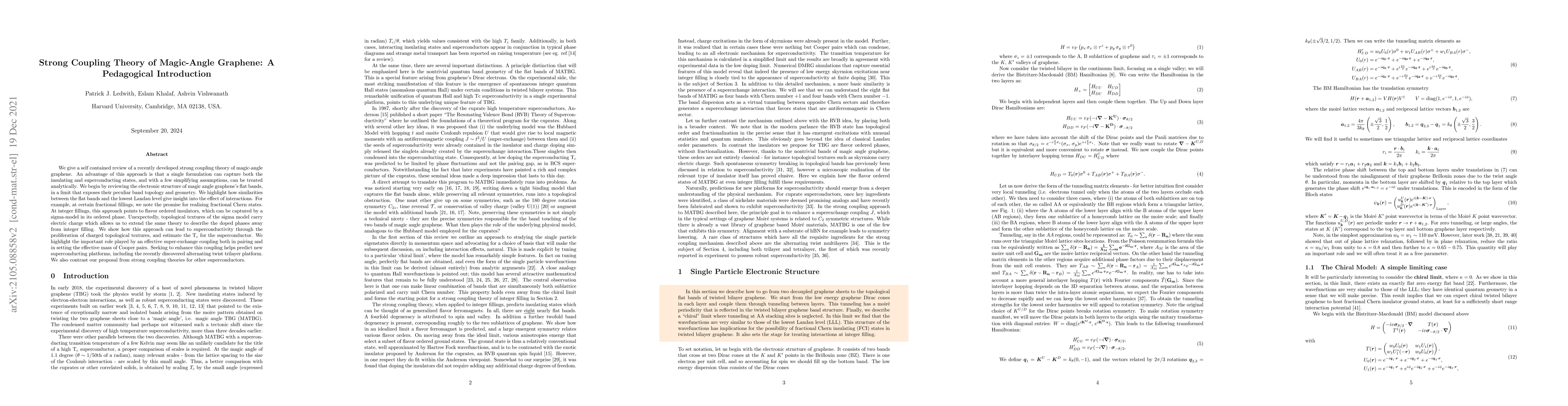 Thumbnail for Strong Coupling Theory of Magic-Angle Graphene: A Pedagogical
  Introduction