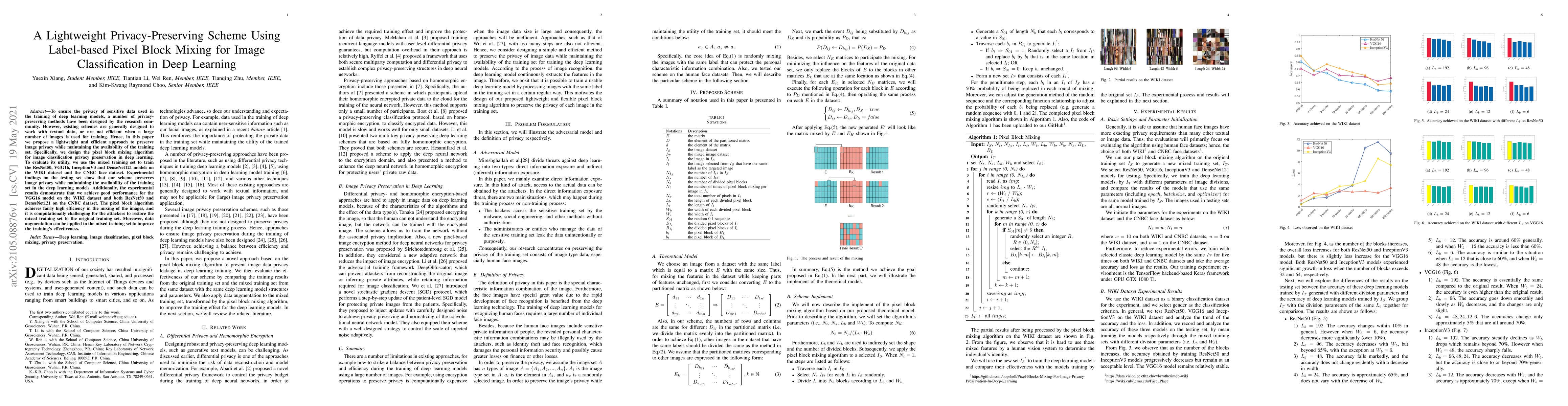 Thumbnail for A Lightweight Privacy-Preserving Scheme Using Label-based Pixel Block
  Mixing for Image Classification in Deep Learning