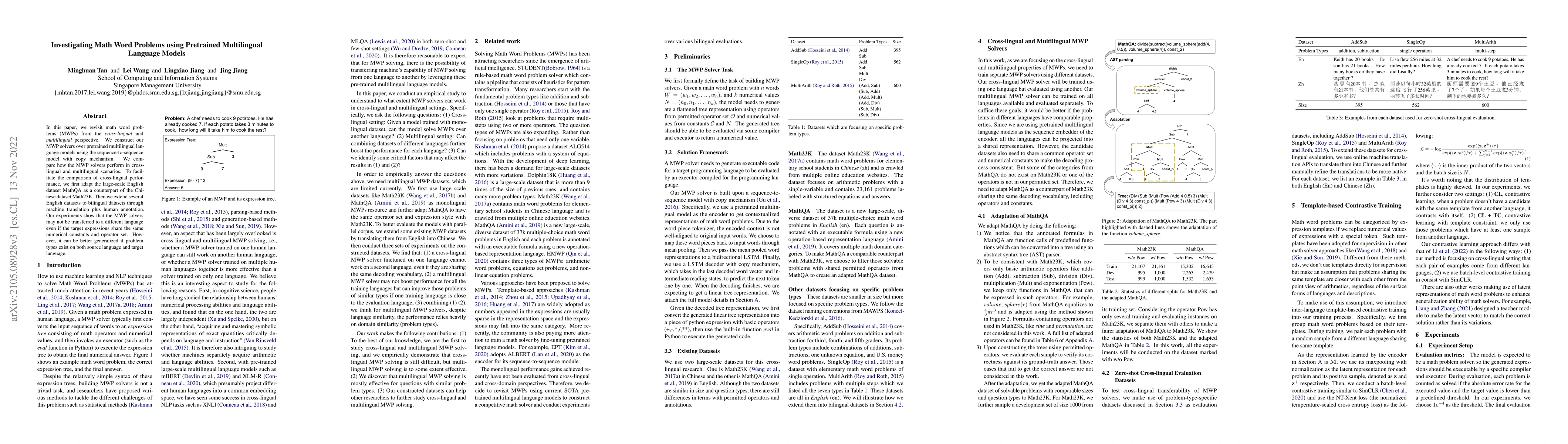 Thumbnail for Investigating Math Word Problems using Pretrained Multilingual Language
  Models