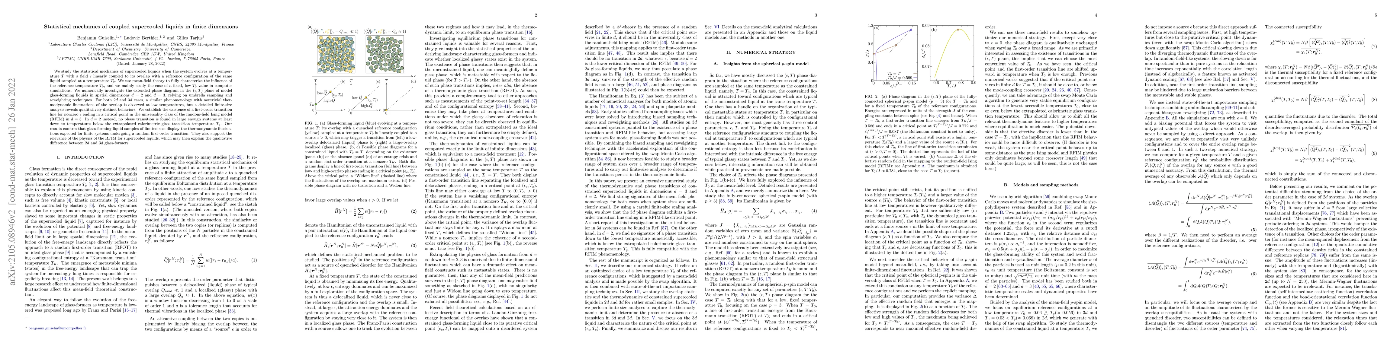Thumbnail for Statistical mechanics of coupled supercooled liquids in finite
  dimensions