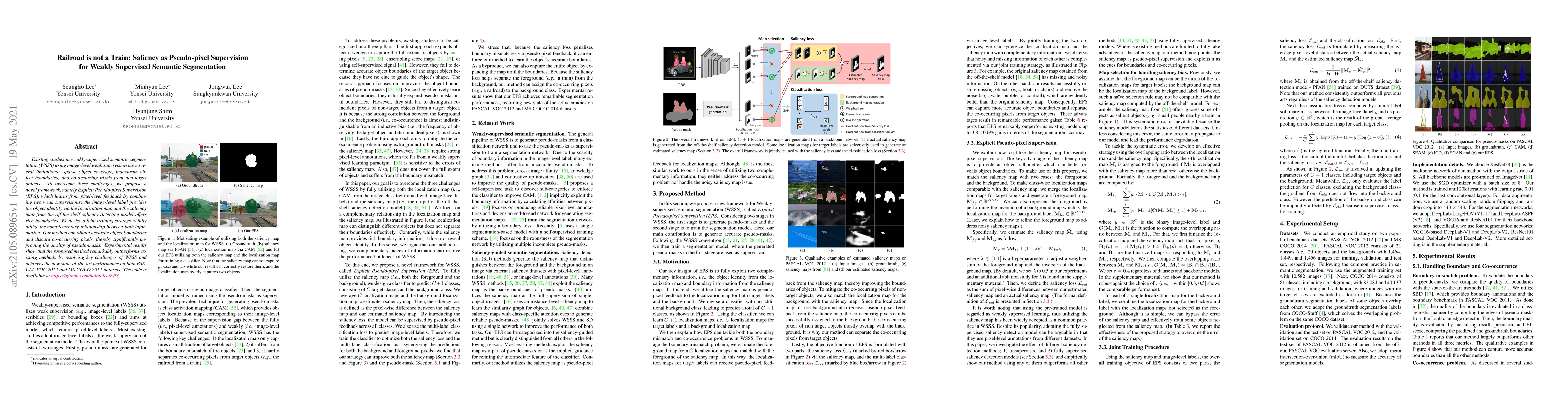 Thumbnail for Railroad is not a Train: Saliency as Pseudo-pixel Supervision for Weakly
  Supervised Semantic Segmentation