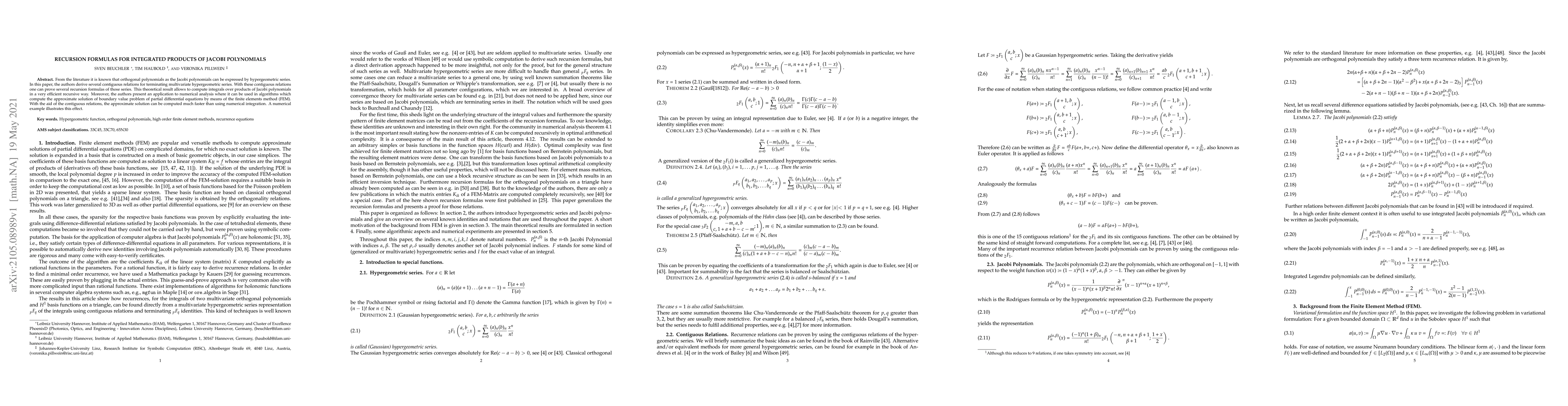 Thumbnail for Recursion formulas for integrated products of Jacobi polynomials