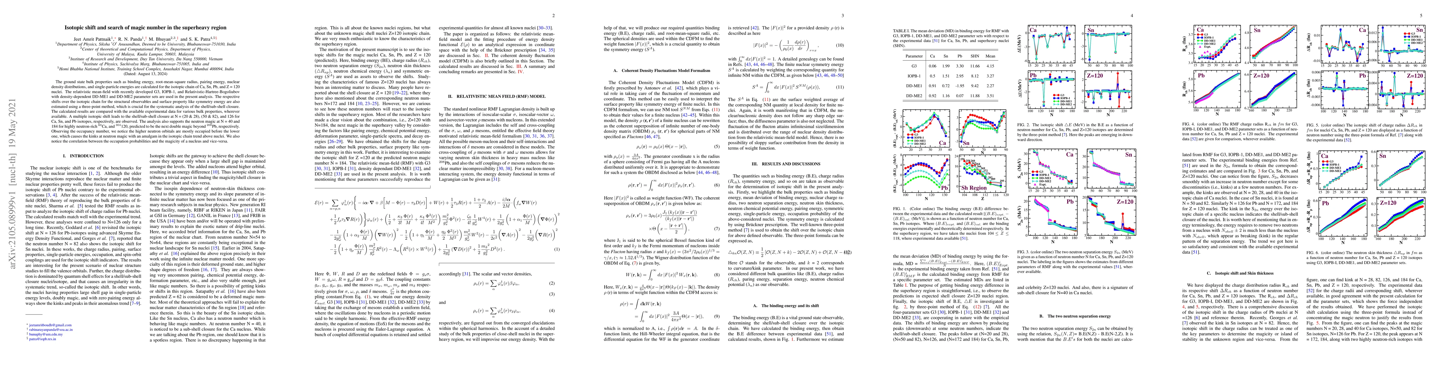 Thumbnail for Isotopic shift and search of magic number in the superheavy region
