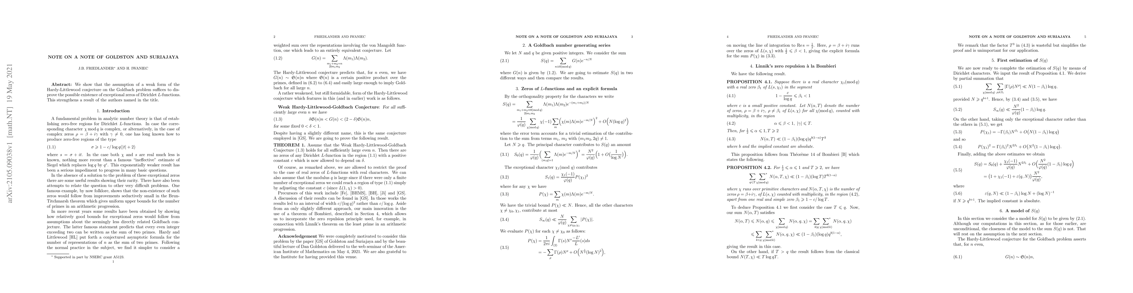 Thumbnail for Note on a note of Goldston and Suriajaya