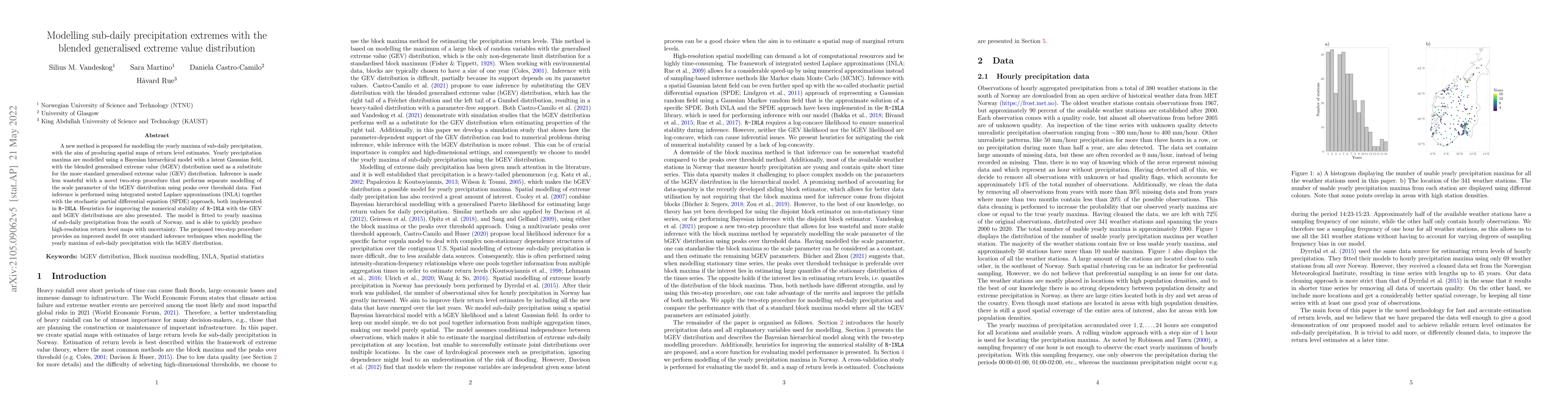 Thumbnail for Modelling sub-daily precipitation extremes with the blended generalised
  extreme value distribution