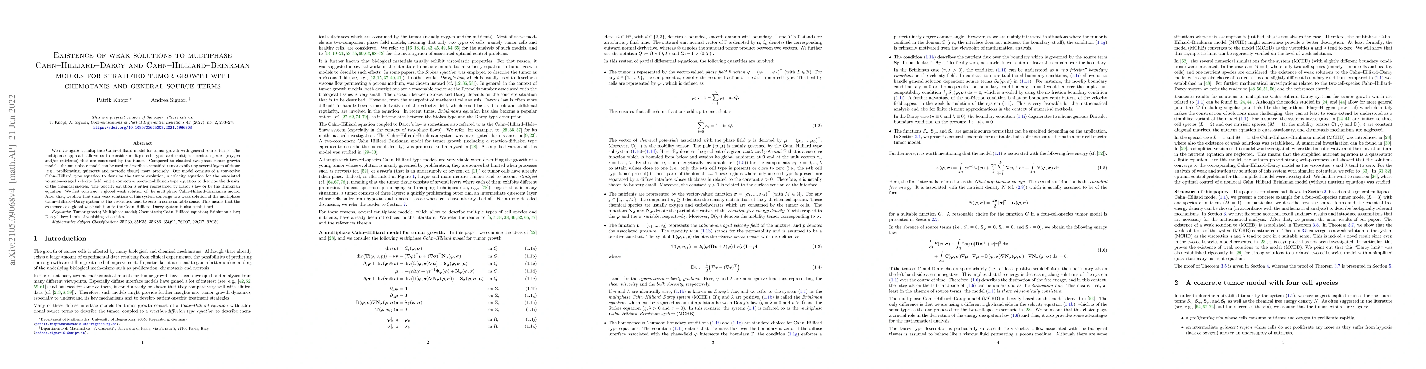 Thumbnail for Existence of weak solutions to multiphase Cahn-Hilliard-Darcy and
  Cahn-Hilliard-Brinkman models for stratified tumor growth with chemotaxis and
  general source terms