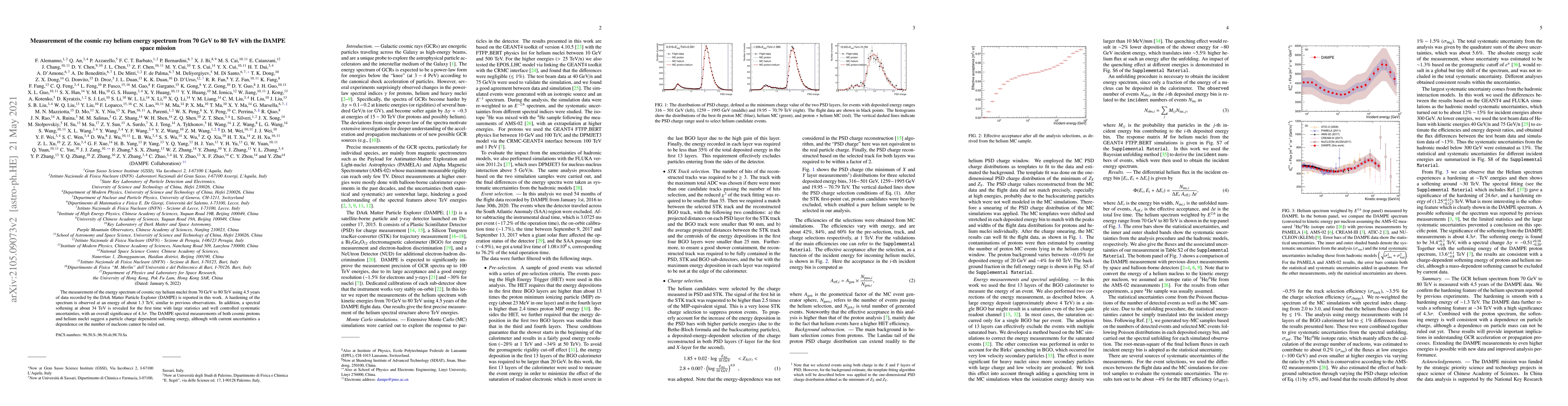 Thumbnail for Measurement of the cosmic ray helium energy spectrum from 70 GeV to 80
  TeV with the DAMPE space mission