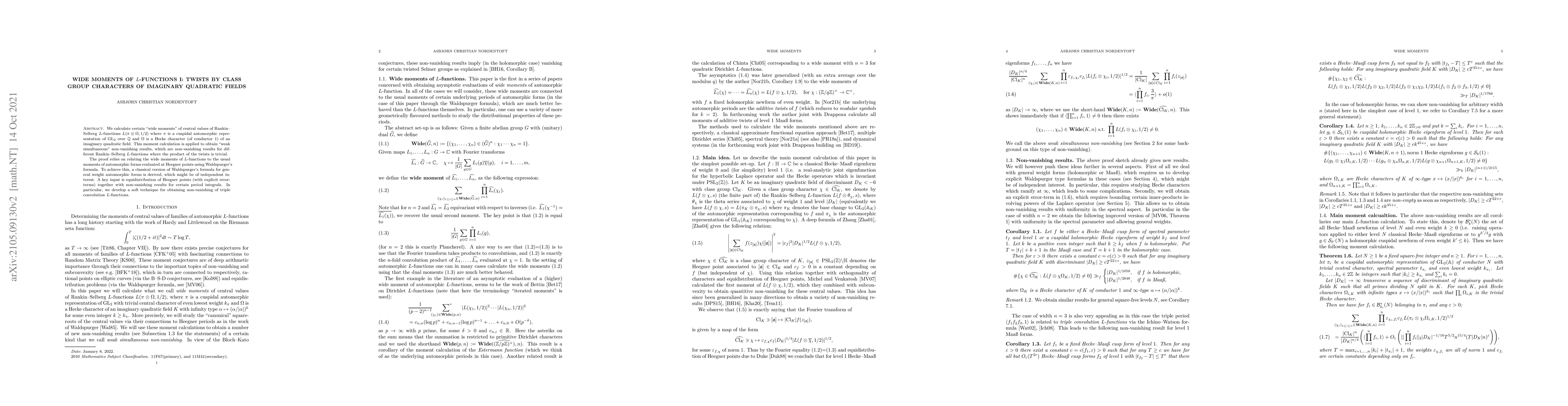 Thumbnail for Wide moments of $L$-functions I: Twists by class group characters of
  imaginary quadratic fields