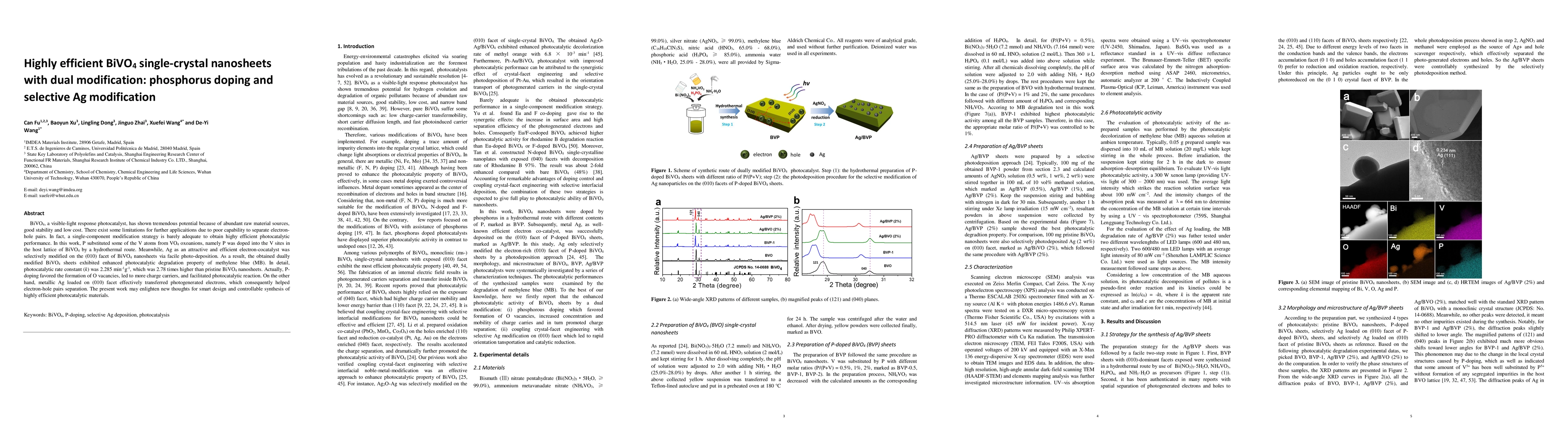 Thumbnail for Highly efficient BiVO4 single-crystal nanosheets with dual modification:
  phosphorus doping and selective Ag modification