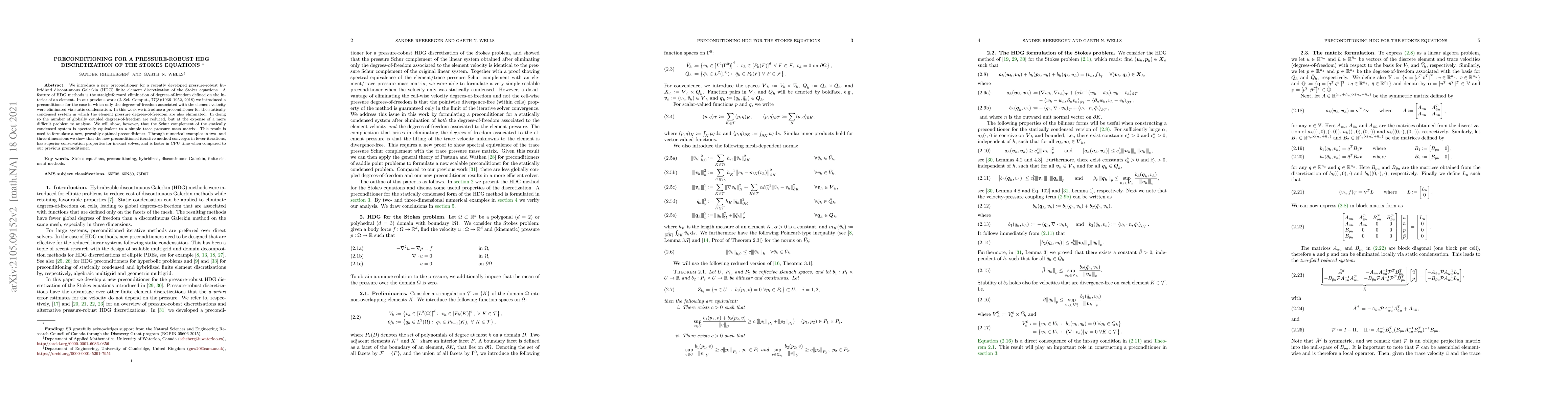 Thumbnail for Preconditioning for a pressure-robust HDG discretization of the Stokes
  equations