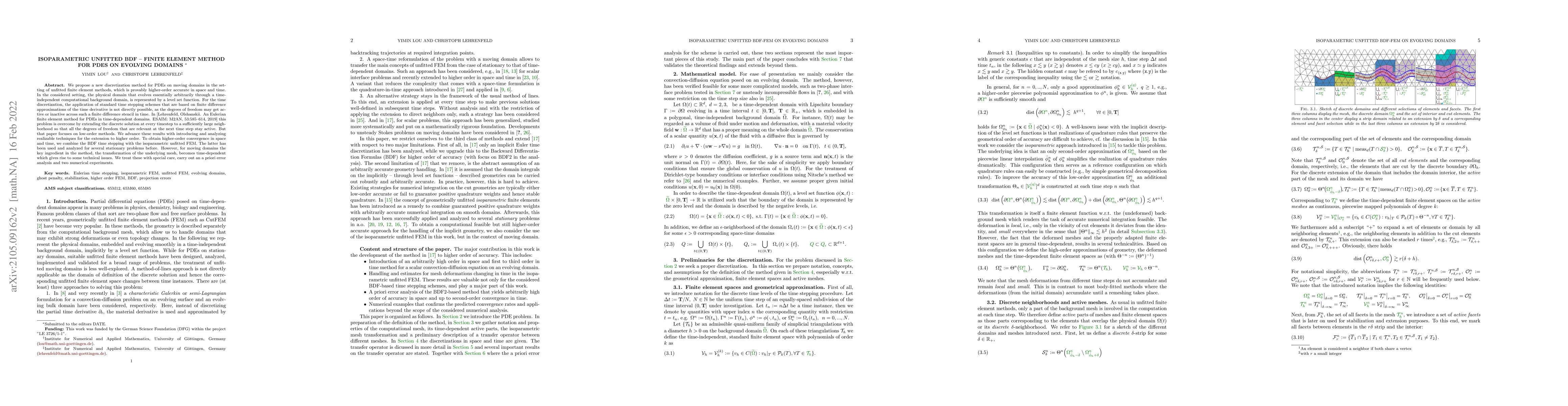 Thumbnail for Isoparametric unfitted BDF -- Finite element method for PDEs on evolving
  domains