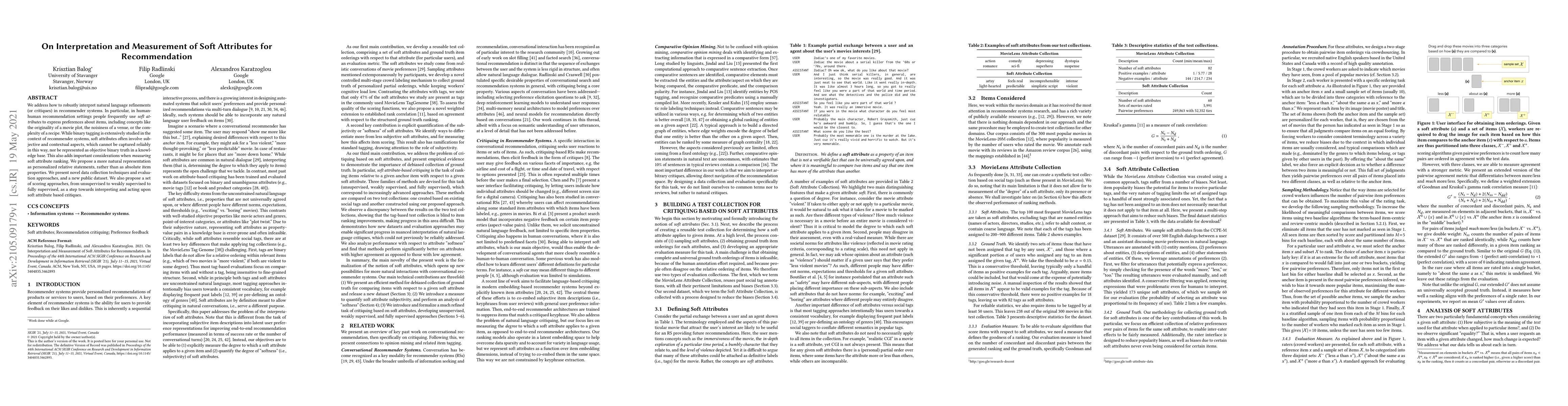 Thumbnail for On Interpretation and Measurement of Soft Attributes for Recommendation