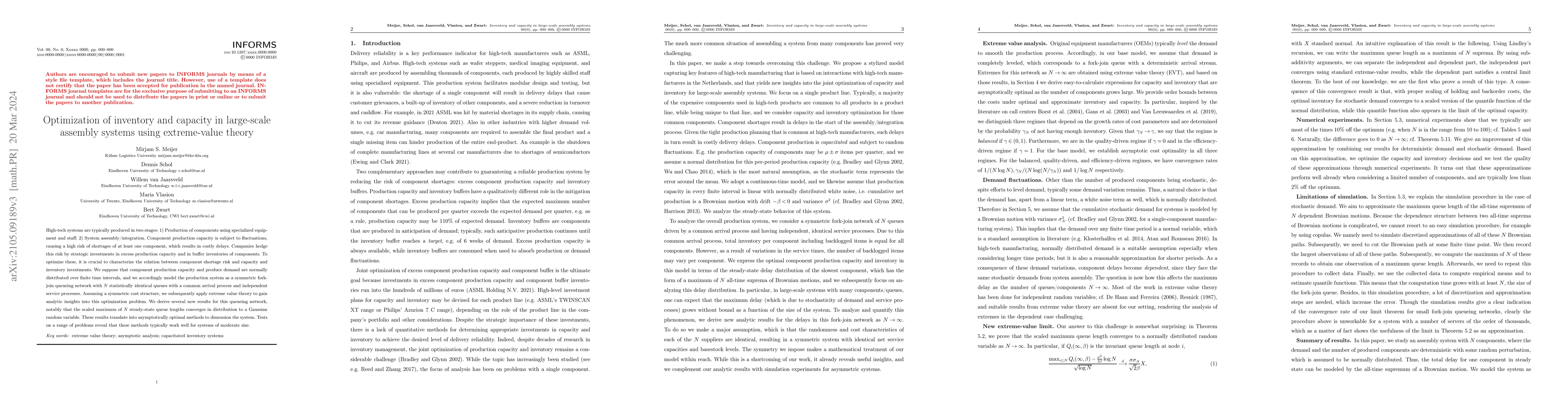 Thumbnail for Optimization of inventory and capacity in large-scale assembly systems
  using extreme-value theory