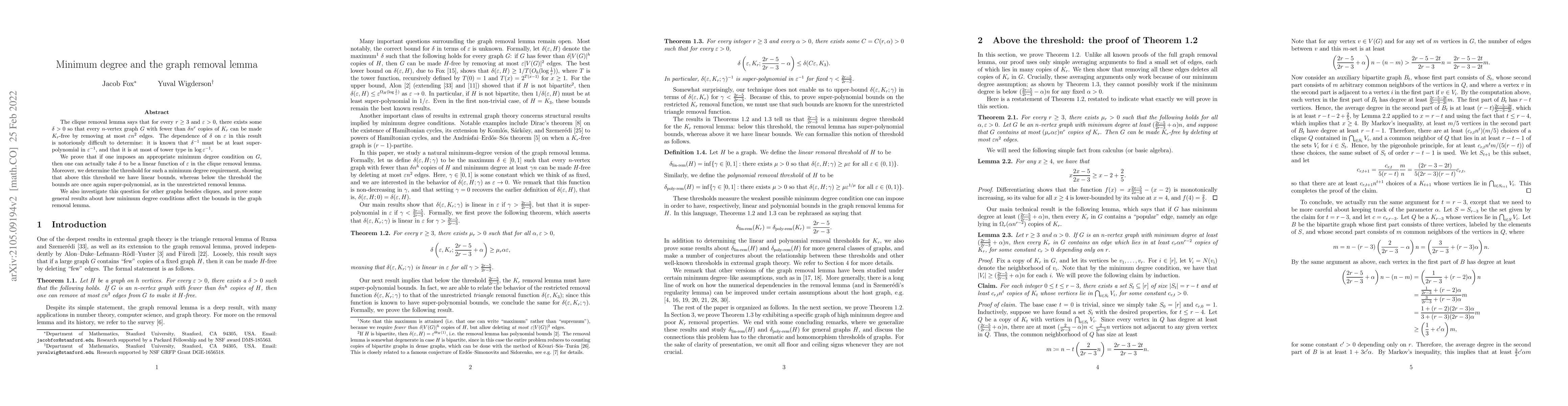 Thumbnail for Minimum degree and the graph removal lemma