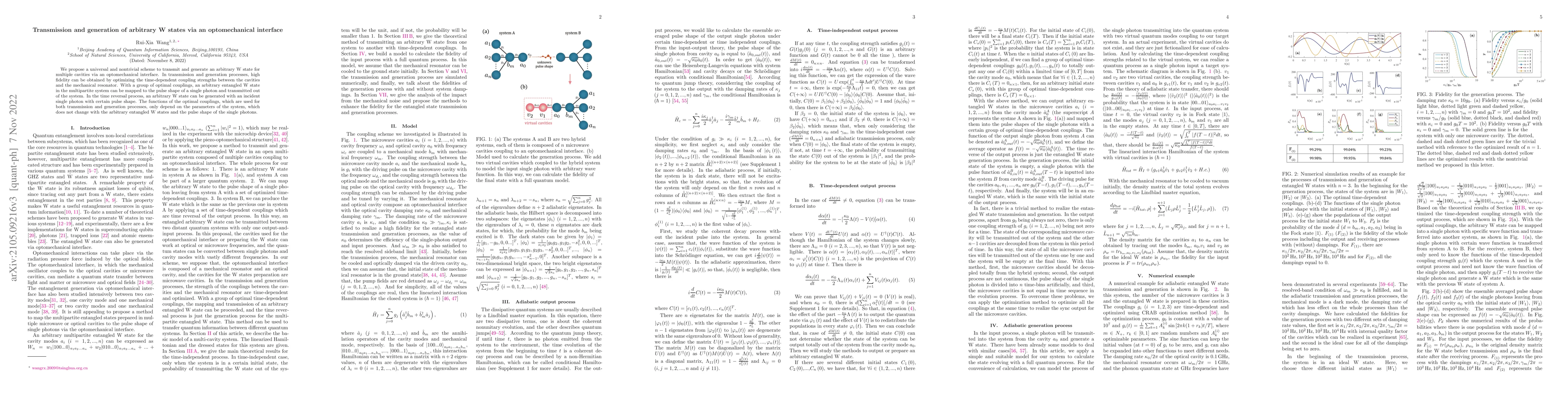Thumbnail for Transmission and generation of arbitrary W states via an optomechanical
  interface