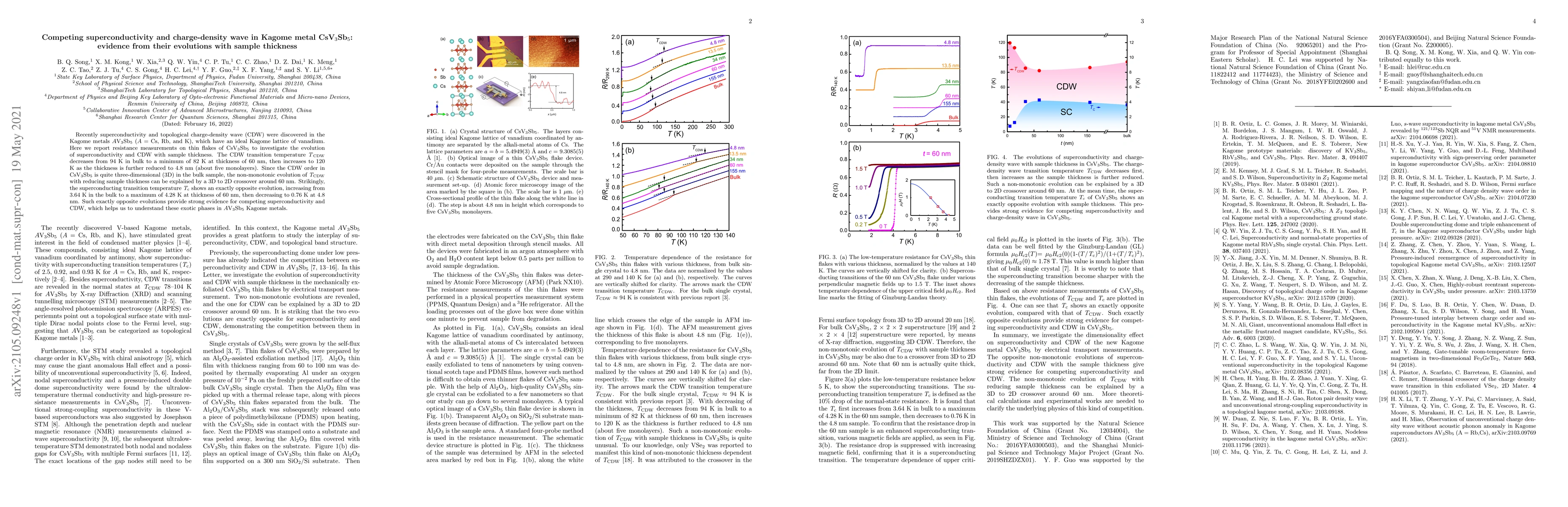 Thumbnail for Competing superconductivity and charge-density wave in Kagome metal
  CsV3Sb5: evidence from their evolutions with sample thickness