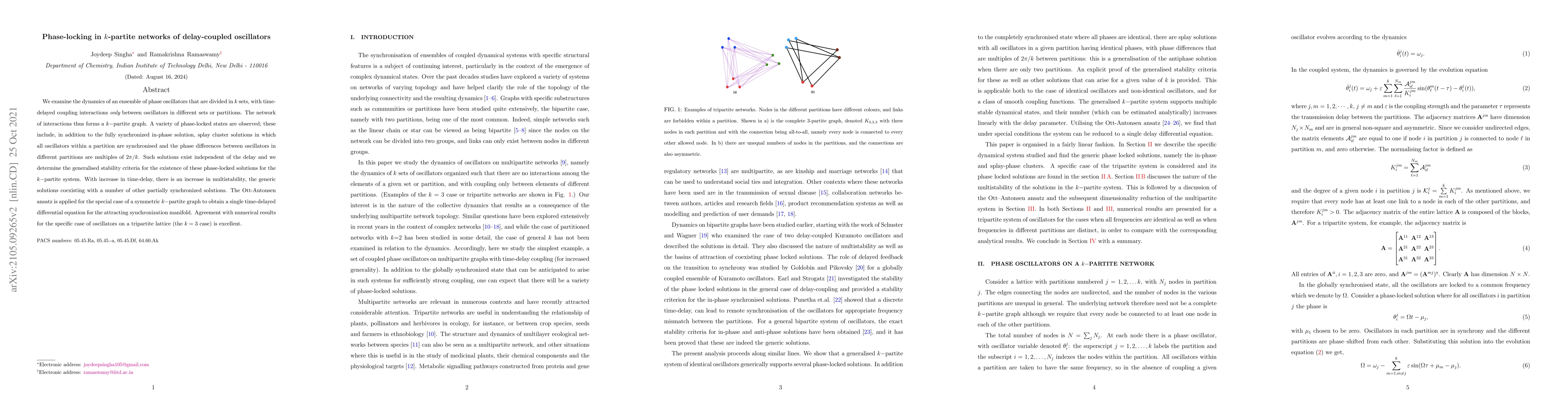 Thumbnail for Phase-locking in $k$-partite networks of delay-coupled oscillators