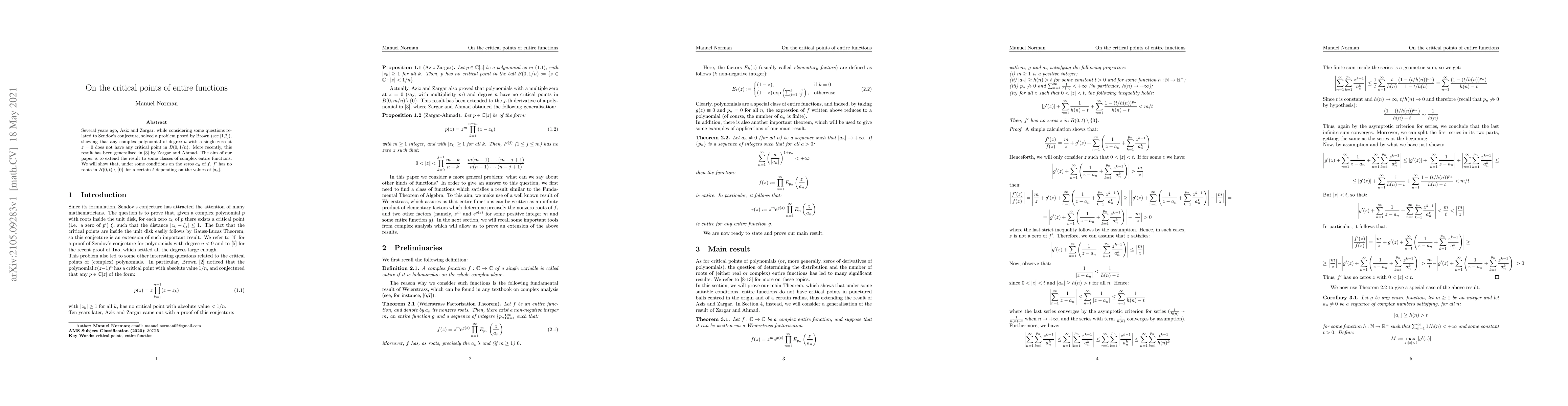 Thumbnail for On the critical points of entire functions