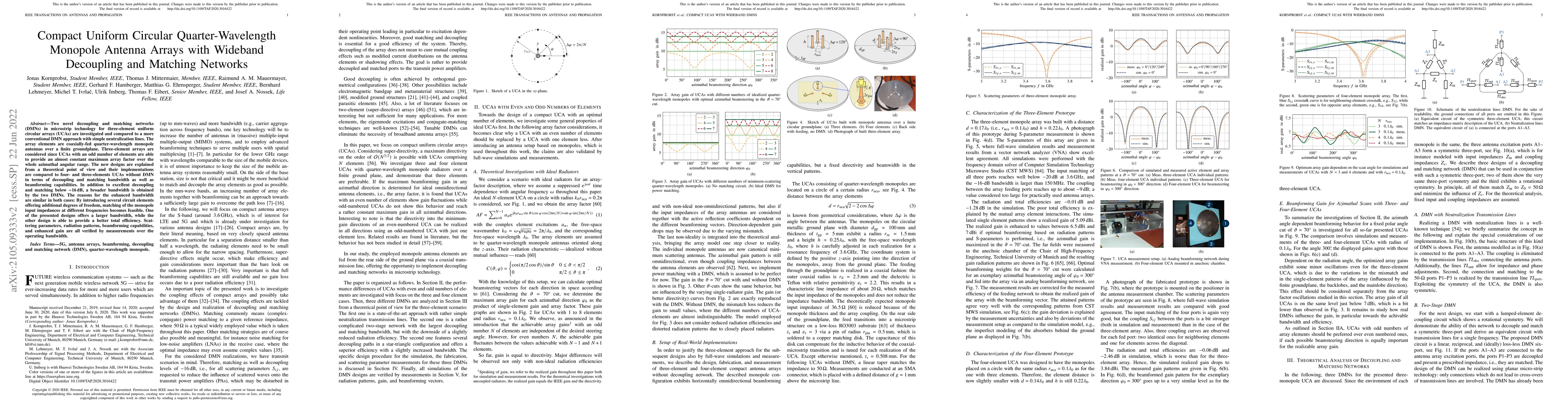 Thumbnail for Compact Uniform Circular Quarter-Wavelength Monopole Antenna Arrays with
  Wideband Decoupling and Matching Networks