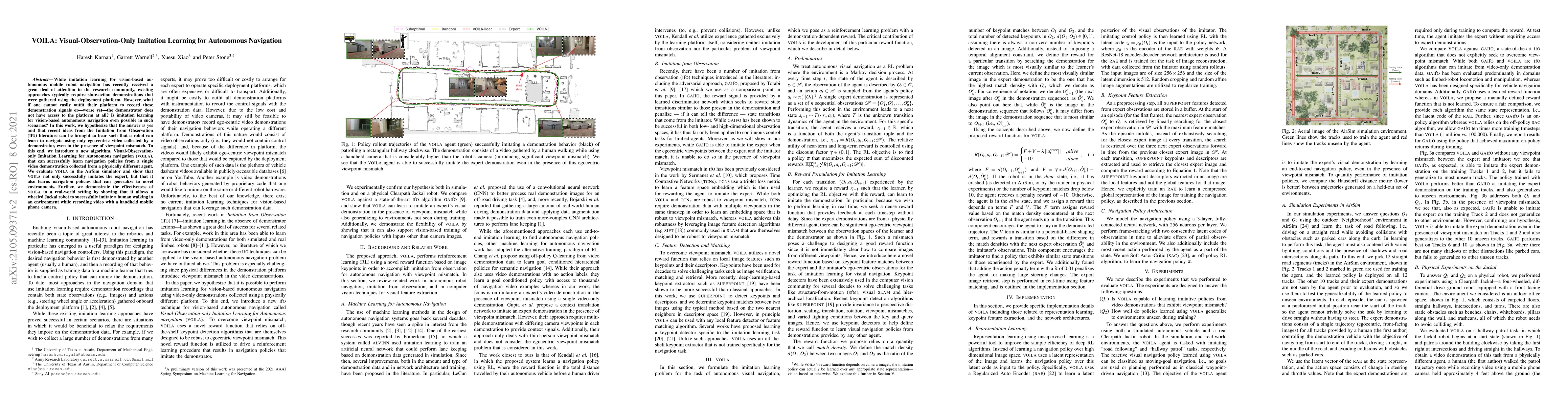 Thumbnail for VOILA: Visual-Observation-Only Imitation Learning for Autonomous
  Navigation