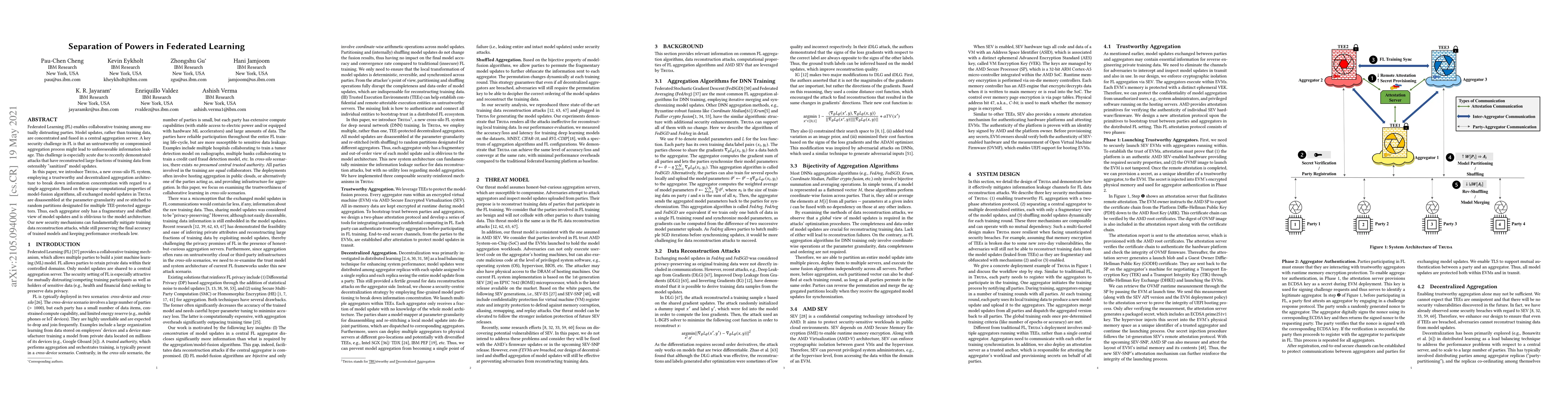 Thumbnail for Separation of Powers in Federated Learning