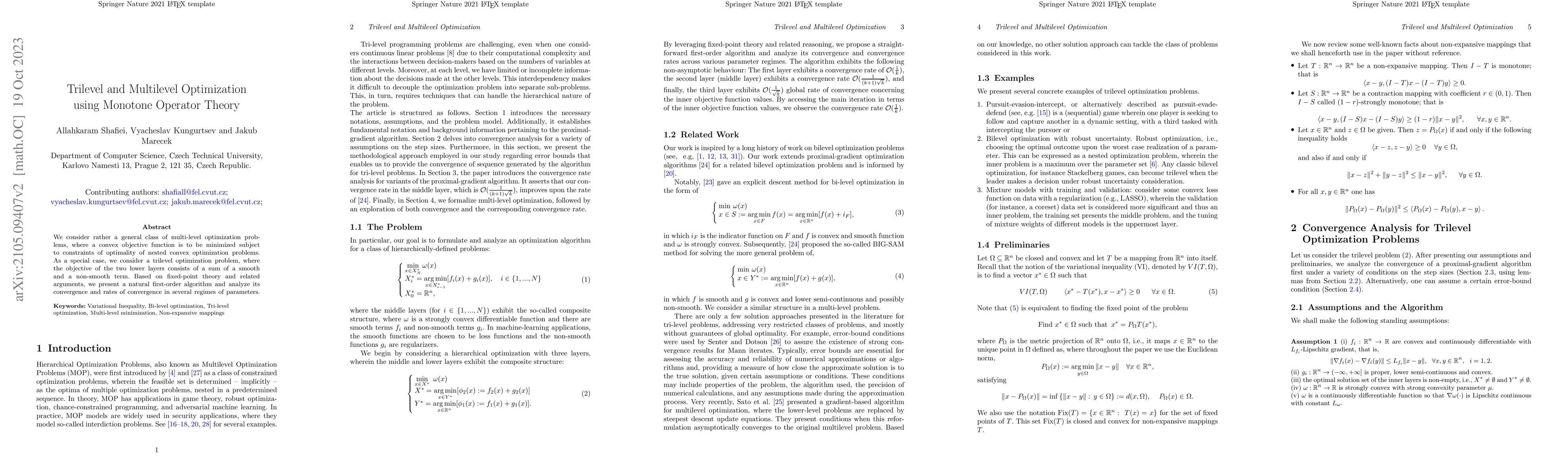 Thumbnail for Trilevel and Multilevel Optimization using Monotone Operator Theory