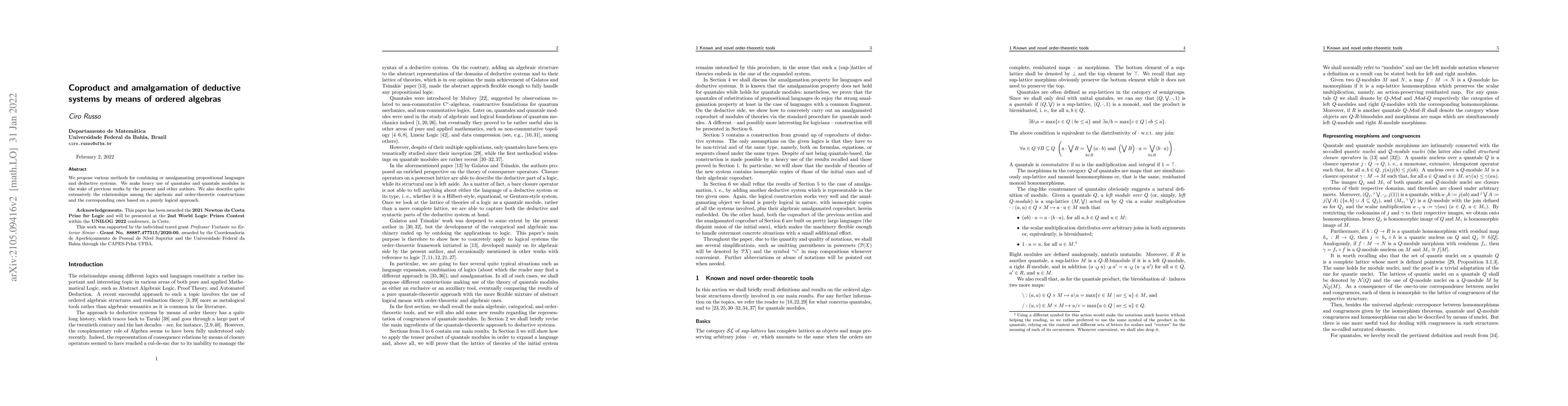 Thumbnail for Coproduct and amalgamation of deductive systems by means of ordered
  algebras