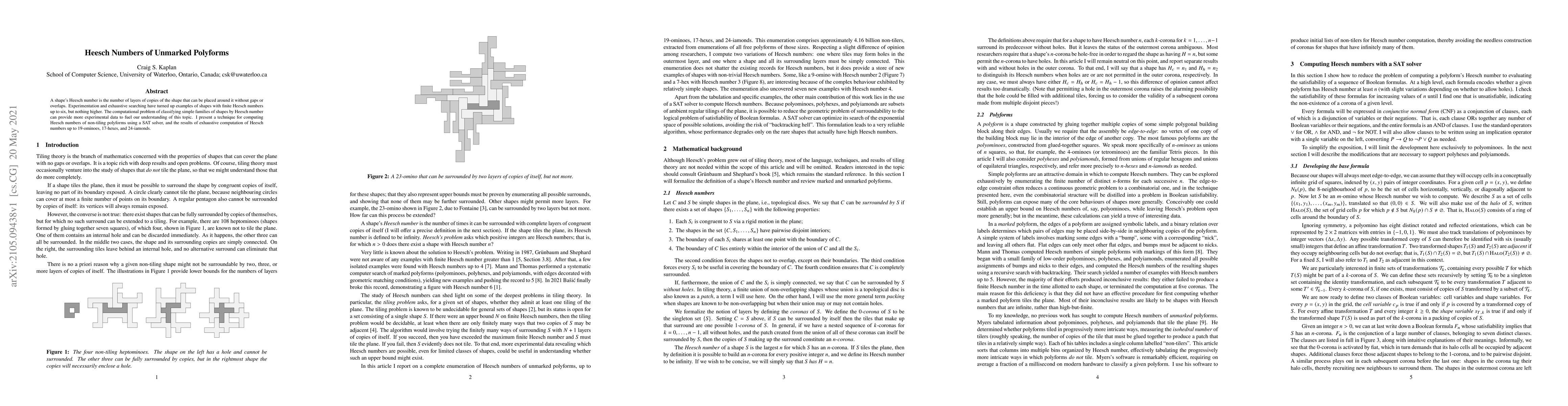 Thumbnail for Heesch Numbers of Unmarked Polyforms