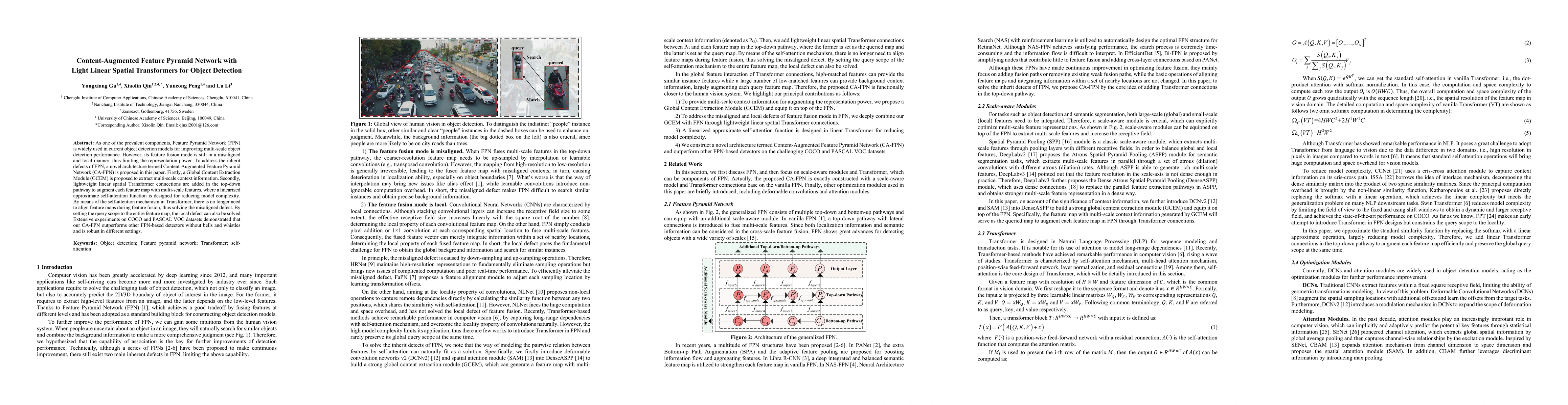 Thumbnail for Content-Augmented Feature Pyramid Network with Light Linear Spatial
  Transformers for Object Detection