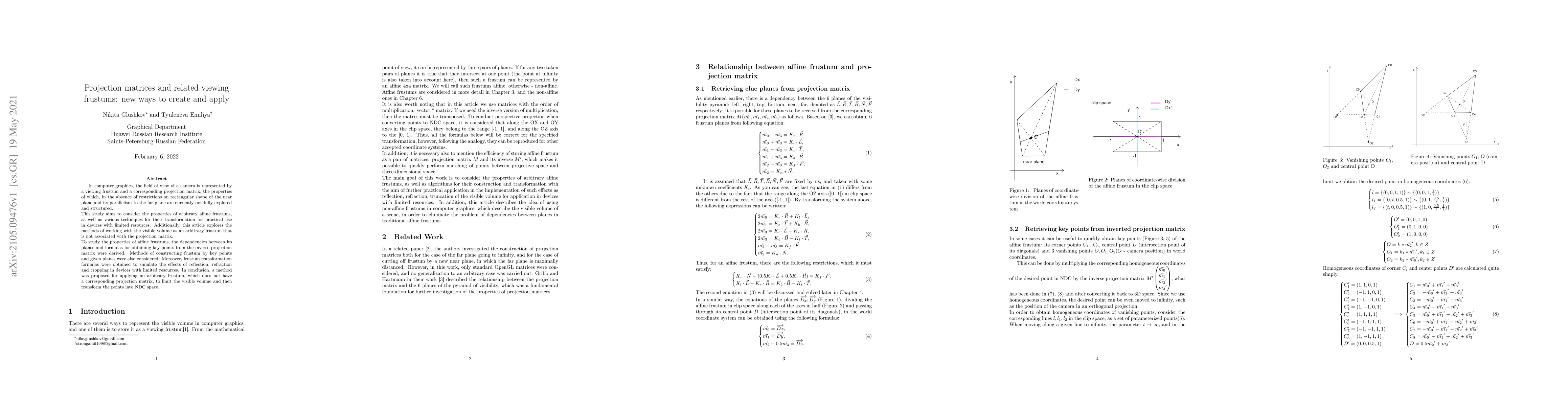 Thumbnail for Projection matrices and related viewing frustums: new ways to create and
  apply