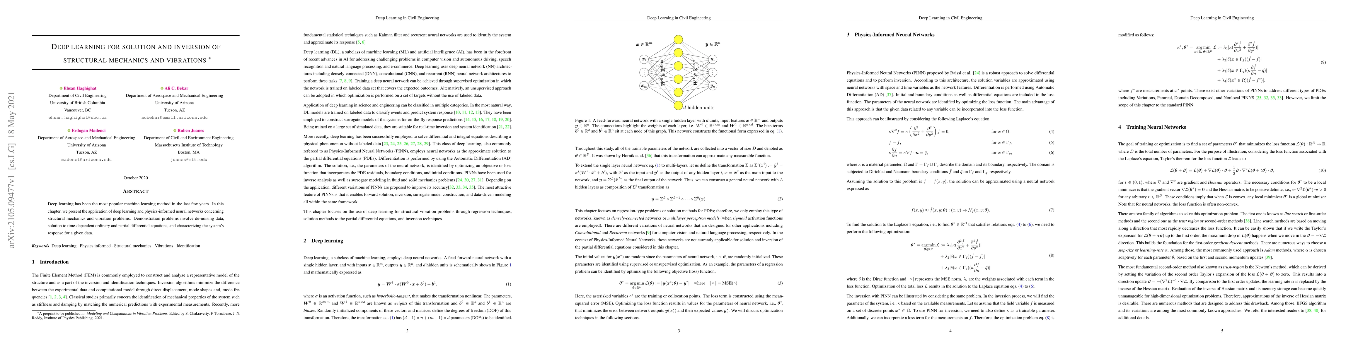 Thumbnail for Deep learning for solution and inversion of structural mechanics and
  vibrations