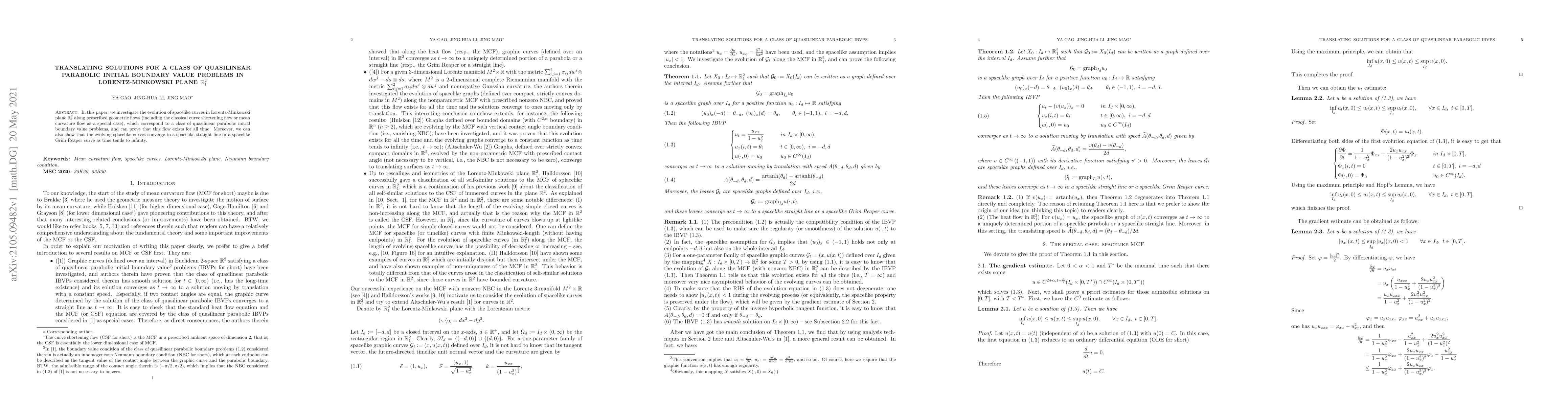 Thumbnail for Translating solutions for a class of quasilinear parabolic initial
  boundary value problems in Lorentz-Minkowski plane $\mathbb{R}^{2}_{1}$