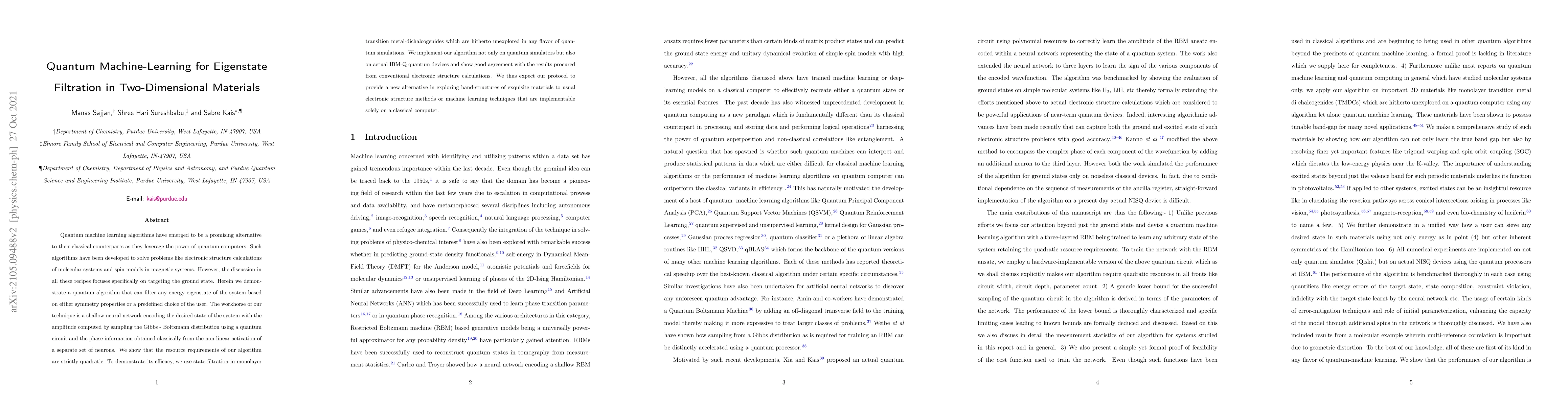 Thumbnail for Quantum Machine-Learning for Eigenstate Filtration in Two-Dimensional
  Materials