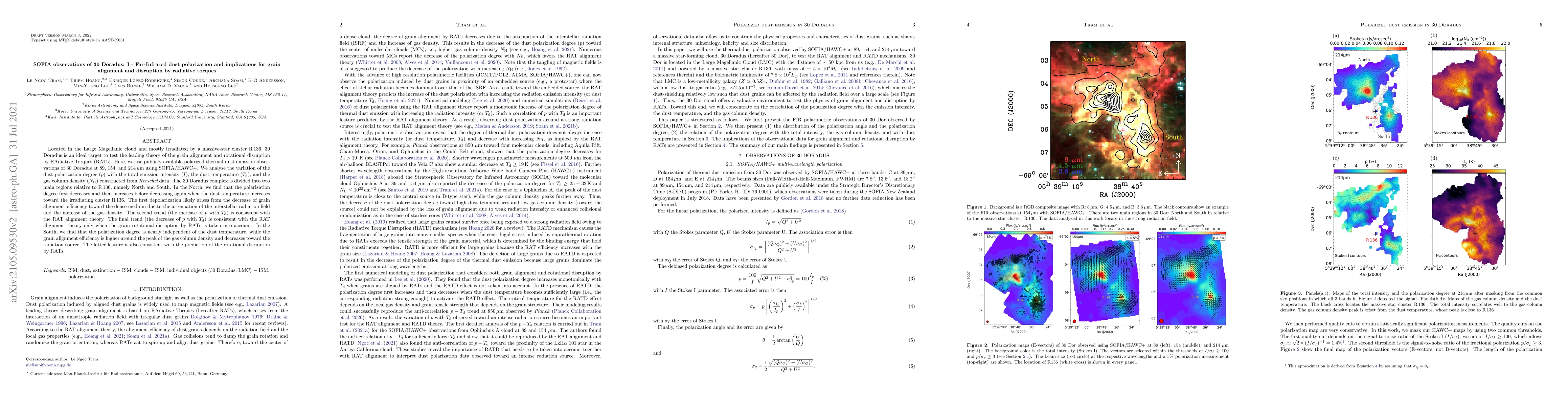 Thumbnail for SOFIA observations of 30 Doradus: I -- Far-Infrared dust polarization
  and implications for grain alignment and disruption by radiative torques