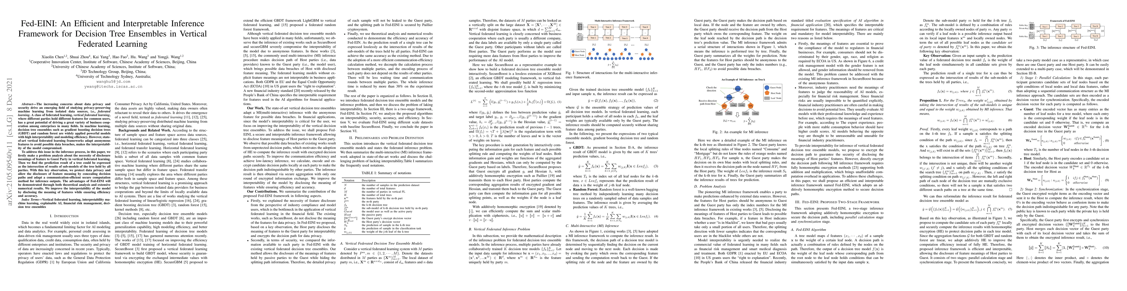 Thumbnail for Fed-EINI: An Efficient and Interpretable Inference Framework for
  Decision Tree Ensembles in Federated Learning