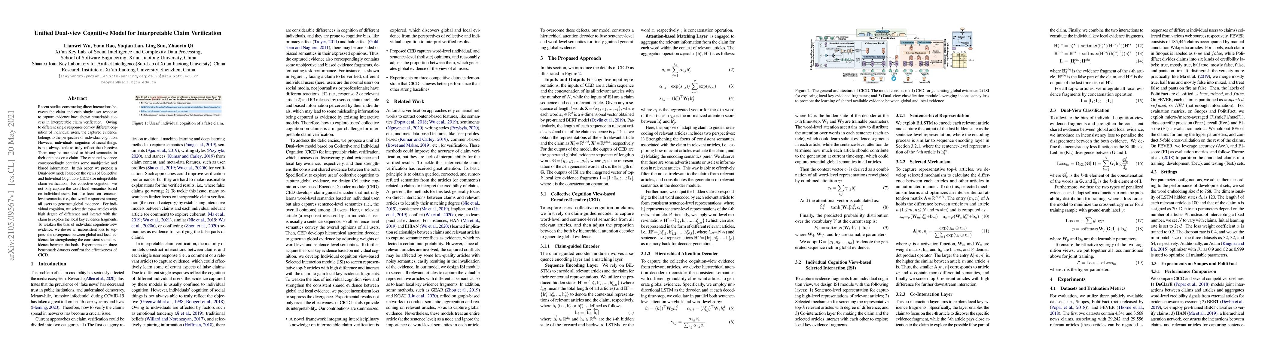 Thumbnail for Unified Dual-view Cognitive Model for Interpretable Claim Verification