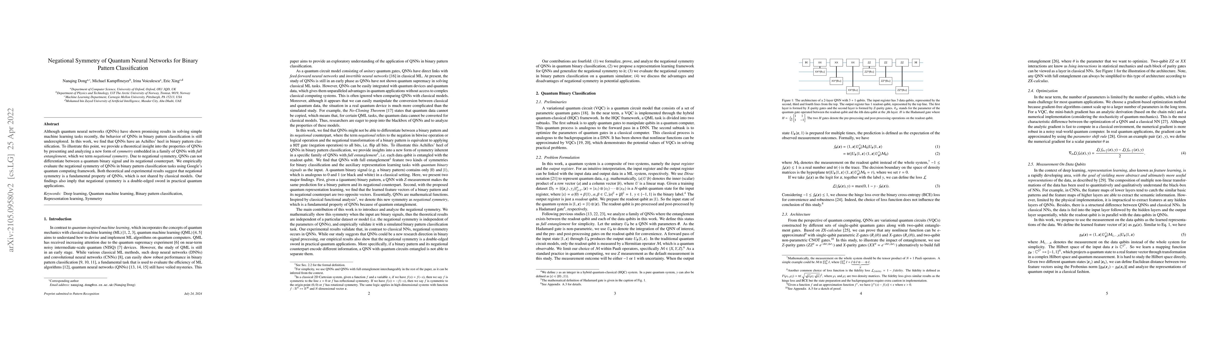 Thumbnail for Negational Symmetry of Quantum Neural Networks for Binary Pattern
  Classification