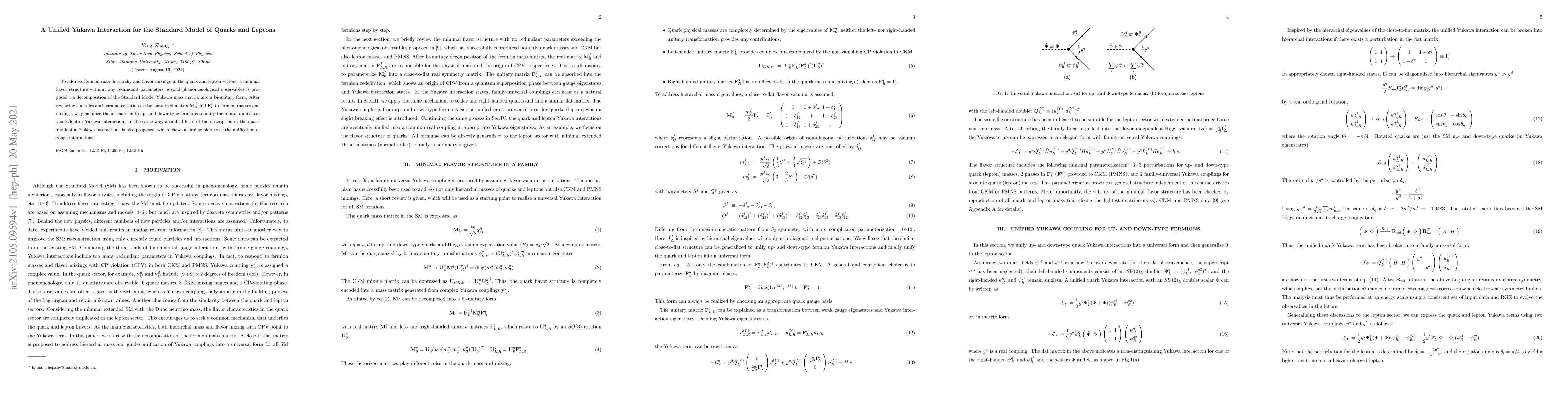 Thumbnail for A Unified Yukawa Interaction for the Standard Model of Quarks and
  Leptons