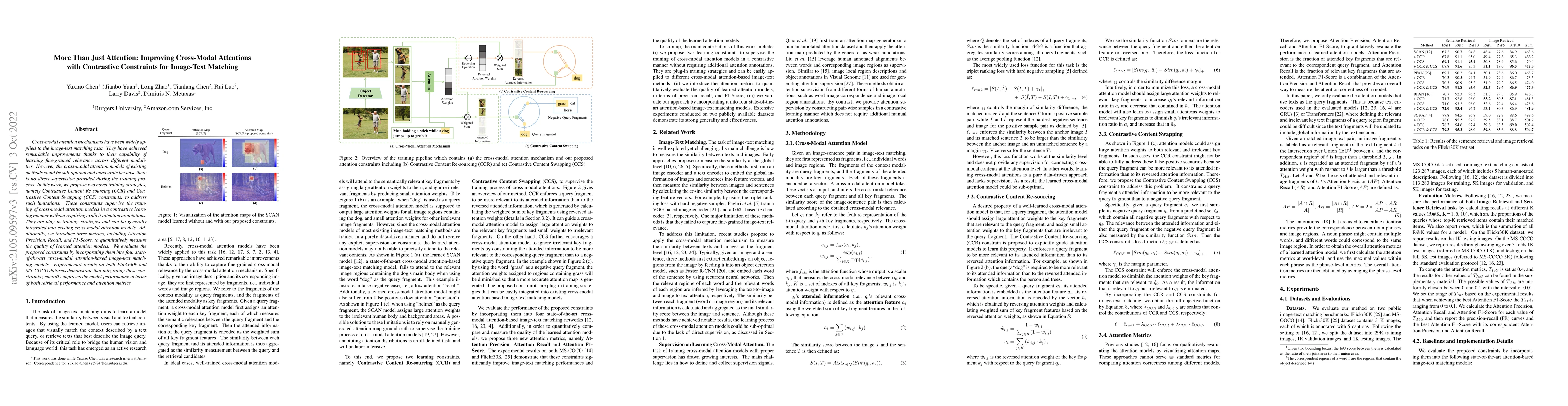 Thumbnail for More Than Just Attention: Improving Cross-Modal Attentions with
  Contrastive Constraints for Image-Text Matching