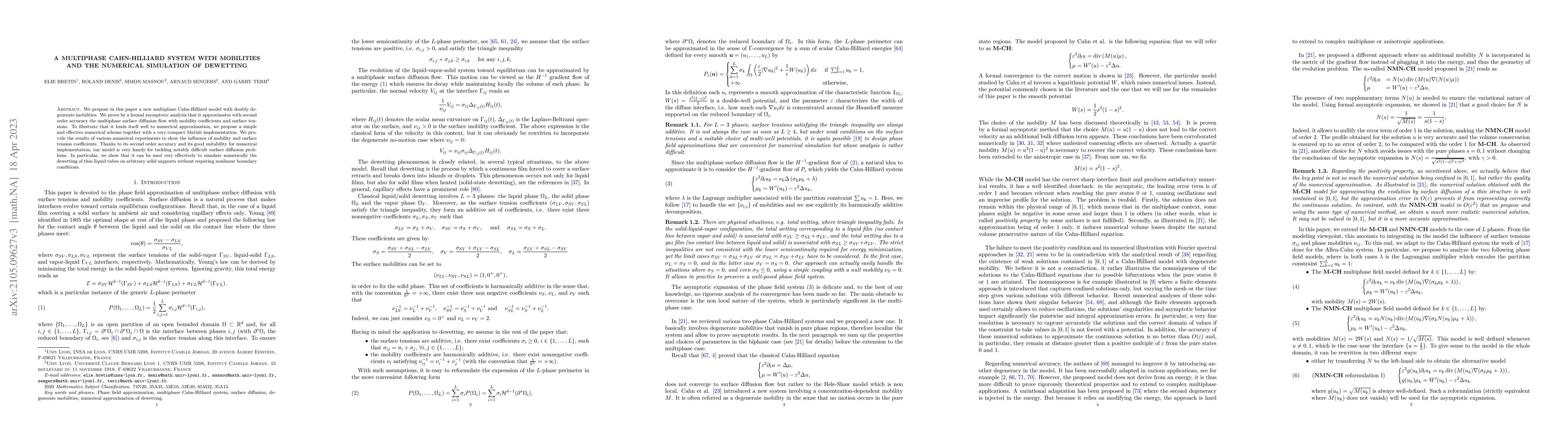 Thumbnail for A multiphase Cahn-Hilliard system with mobilities and the numerical
  simulation of dewetting