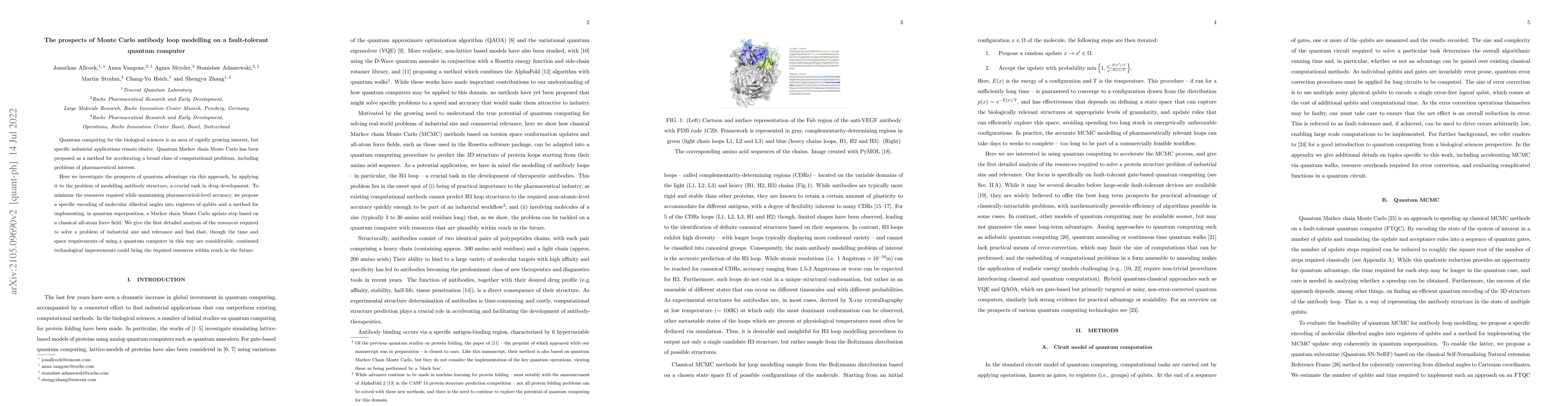 Thumbnail for The prospects of Monte Carlo antibody loop modelling on a fault-tolerant
  quantum computer