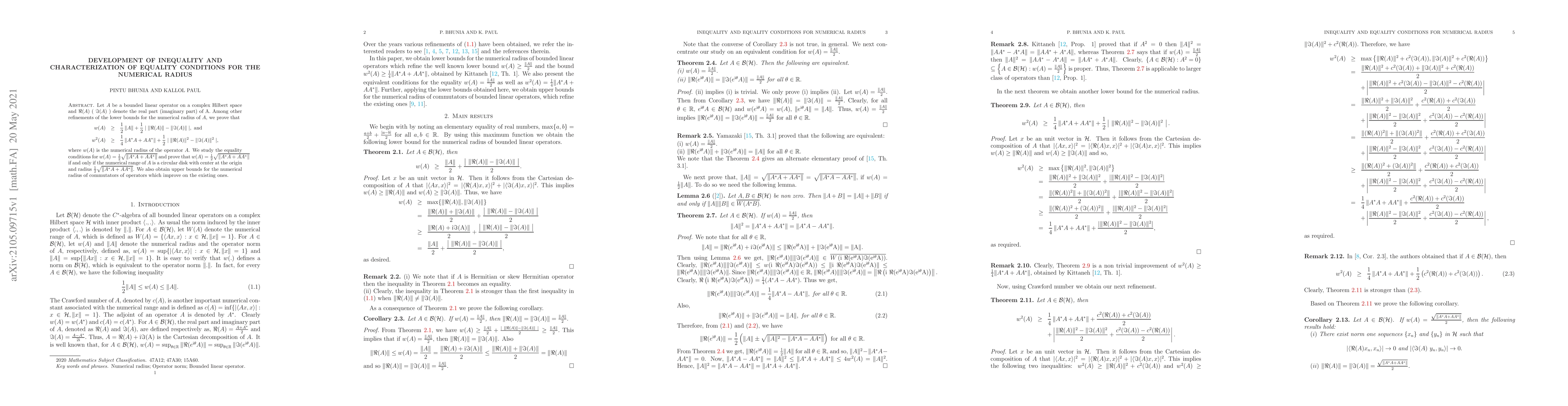 Thumbnail for Development of inequality and characterization of equality conditions
  for the numerical radius