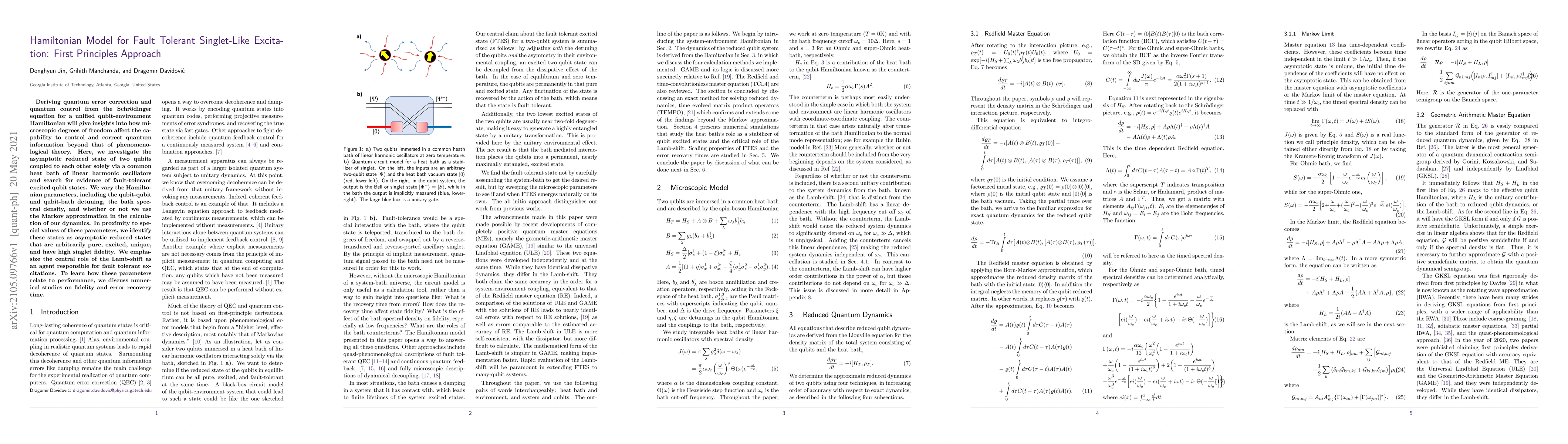 Thumbnail for Hamiltonian Model for Fault Tolerant Singlet-Like Excitation: First
  Principles Approach