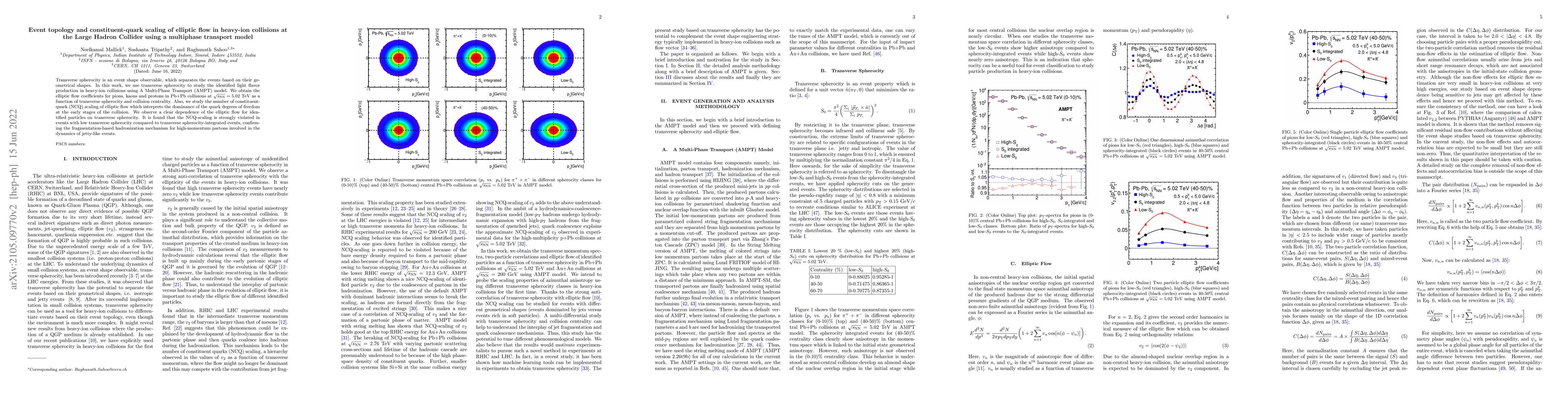 Thumbnail for Event topology and constituent-quark scaling of elliptic flow in
  heavy-ion collisions at the Large Hadron Collider using a multiphase
  transport model