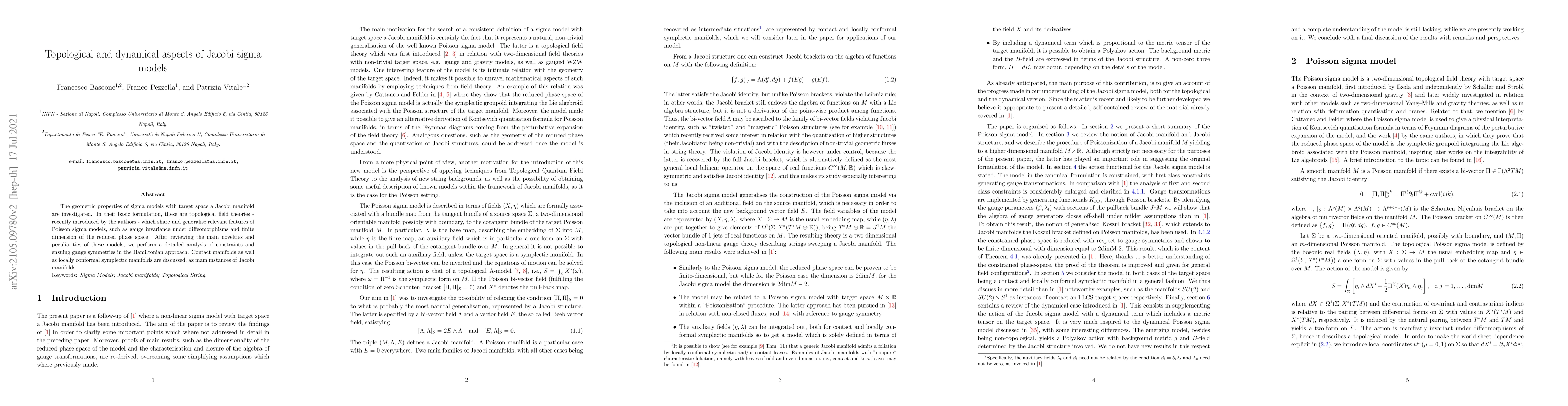 Thumbnail for Topological and dynamical aspects of Jacobi sigma models