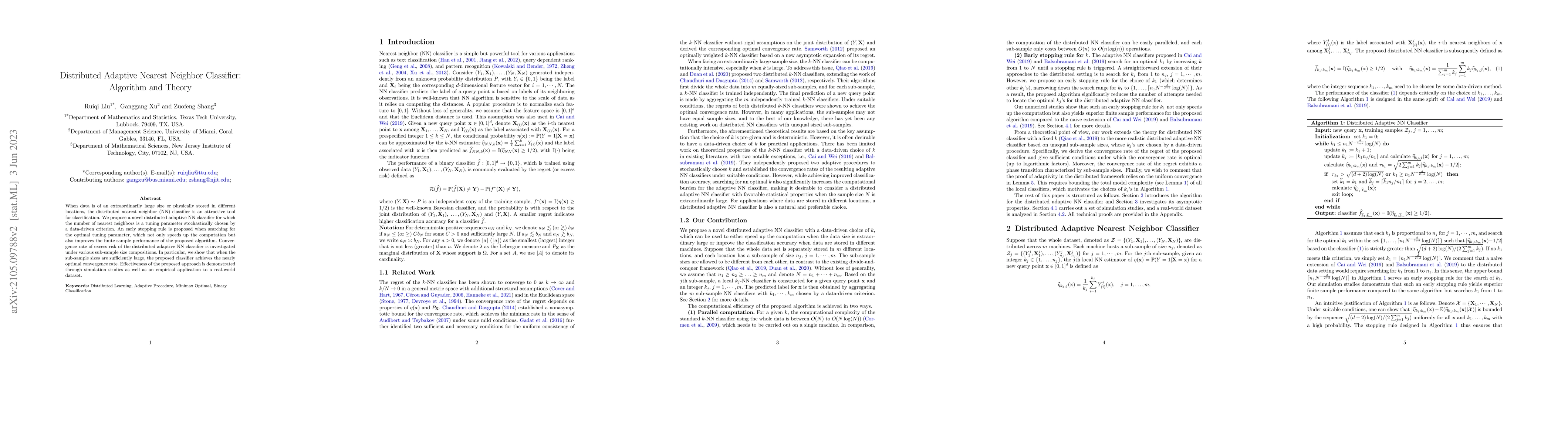 Thumbnail for Distributed Adaptive Nearest Neighbor Classifier: Algorithm and Theory