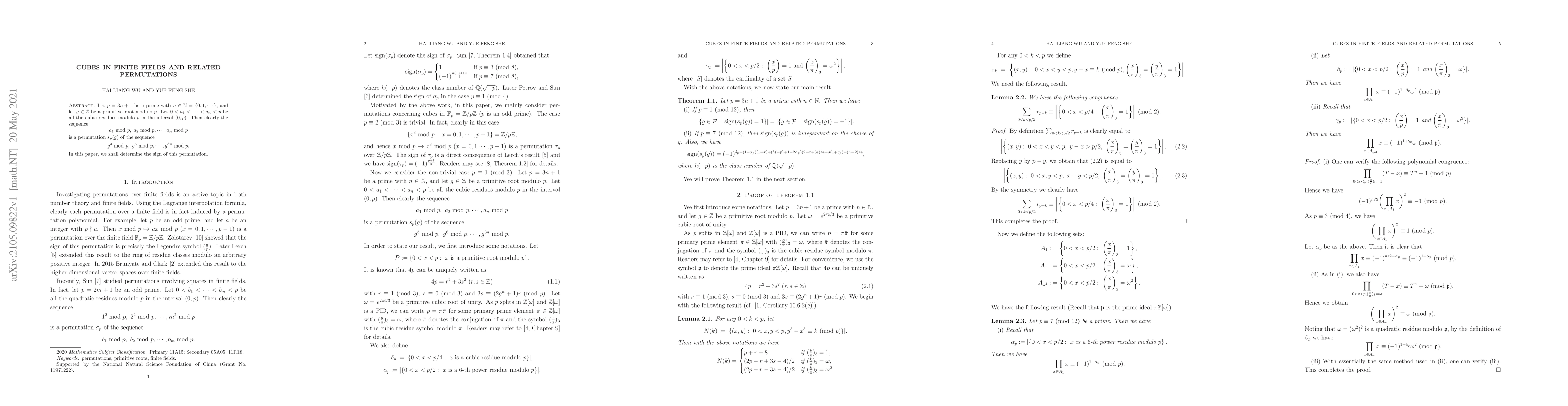 Thumbnail for Cubes in finite fields and related permutations