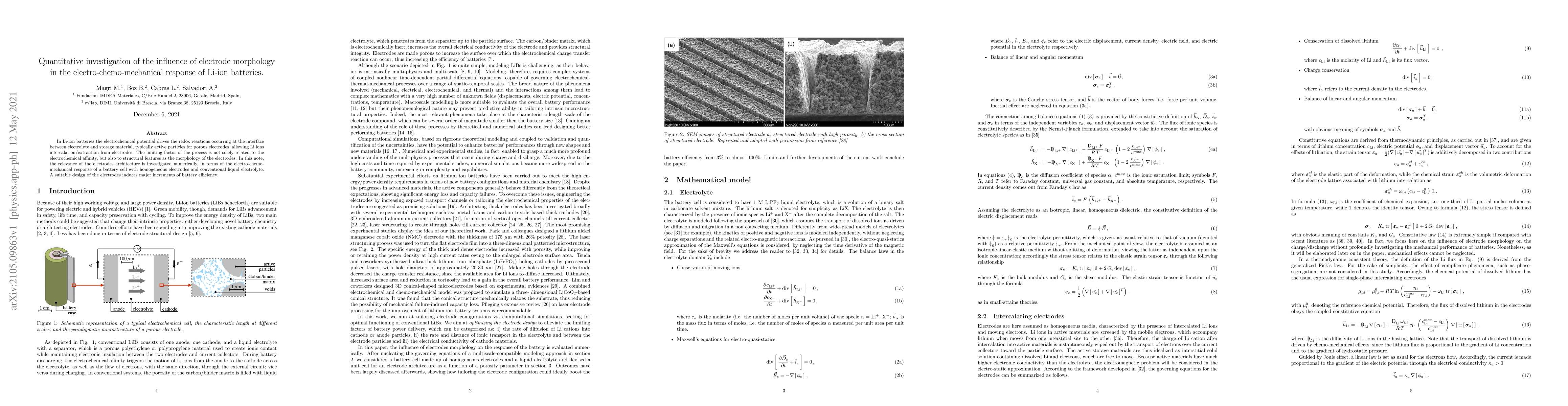 Thumbnail for Quantitative investigation of the influence of electrode morphology in
  the electro-chemo-mechanical response of Li-ion batteries